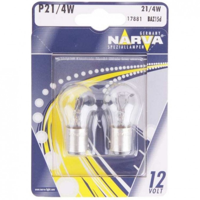 Лампа NARVA P21 4W 12V BAZ15d 2 шт. 117112282 Лампа NARVA P21 4W 12V BAZ15d 2 шт. 117112282