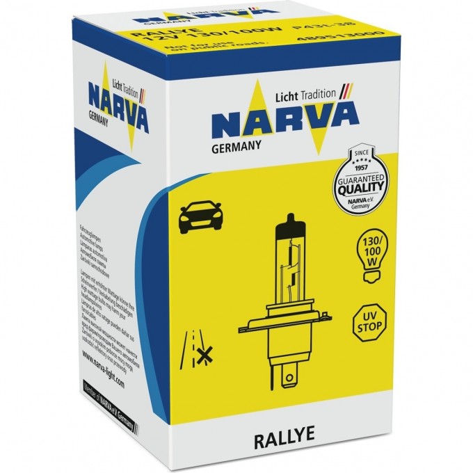 Лампа NARVA RALLYE H4 12V 130/100W P43t 47386609 Лампа NARVA RALLYE H4 12V 130/100W P43t 47386609