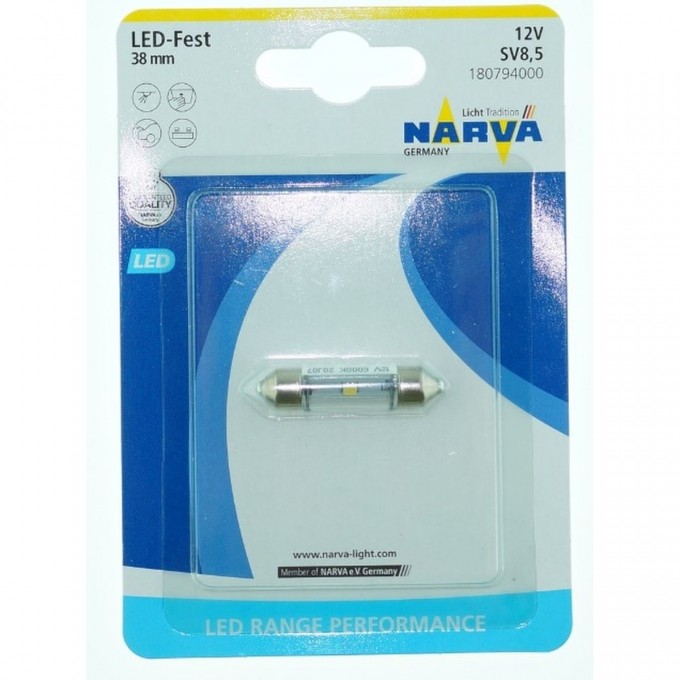 Лампа NARVA RANGE PERFORMANCE LED FEST T10.5x38 6000K 12V 0.6W SV8.5 48581975 Лампа NARVA RANGE PERFORMANCE LED FEST T10.5x38 6000K 12V 0.6W SV8.5 48581975