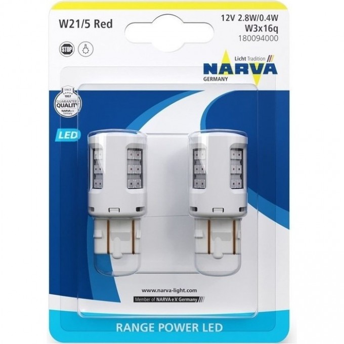 Лампа NARVA RANGE PERFORMANCE LED W21/5 12V 2.7W B2 BAU15s red 80590314 Лампа NARVA RANGE PERFORMANCE LED W21/5 12V 2.7W B2 BAU15s red 80590314