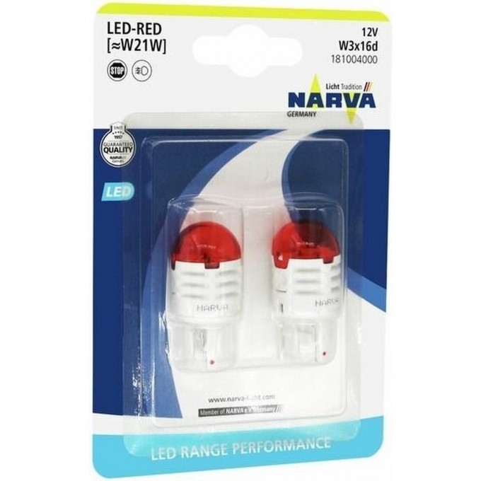 Лампа NARVA RANGE PERFORMANCE LED W3x16d W21W 12V 1.75W red 2 шт. 47380943 Лампа NARVA RANGE PERFORMANCE LED W3x16d W21W 12V 1.75W red 2 шт. 47380943